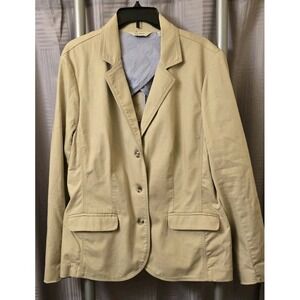 LL Bean Women's Khaki Cotton Twill Blazer Jacket Size XL – Casual Classic‎ Fit